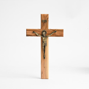 Olive Wood Oriental Crucifix with Relic Touched to the Tomb of Jesus