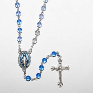 Blue Glass Rosary with Miraculous Enamel Center