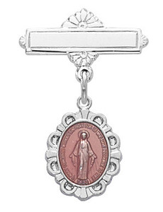 Sterling Silver Pink Miraculous Medal Baby Pin 420LT