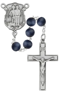 St. Michael Police Rosary 8mm Dark Blue Wood Beads R685DF