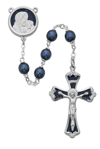 7mm Dark Blue Rosary with Epoxy and Rhodium Crucifix and Center 774RF