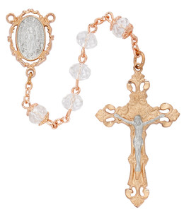 Our Lady of Guadalupe 8mm Rose Gold Crystal Rosary R748F