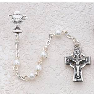 Sterling Silver 5mm White First Communion Rosary C21LW