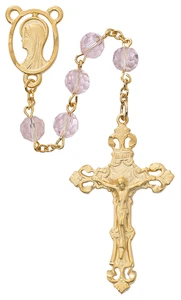 7mm Gold Plated Pink Crystal Rosary R789HF