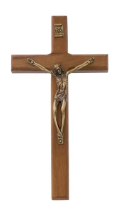 7.5" Brazilian Walnut Wall Crucifix with Antique Gold Corpus 82-09