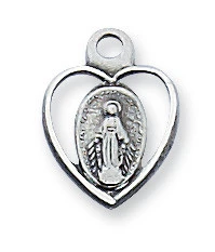 Sterling Silver Baby Heart Miraculous Medal on 13" Chain LMHXB