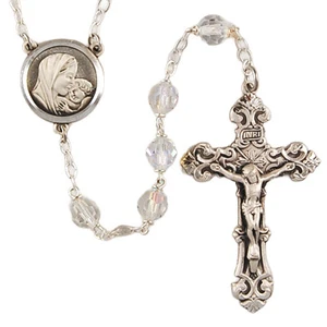 7mm Crystal Tin-Cut Bead Rosary with Sterling Silver Crucifix and Center R138LF