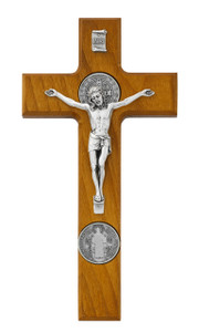 9" Walnut Stain St. Benedict Wall Crucifix 80-205