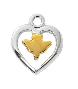 Sterling Silver Two-Tone Heart with Dove on 16-18" Chain L9296