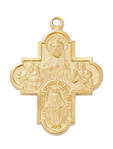 Gold over Sterling Silver 4-Way Medal on 18" Chain J566