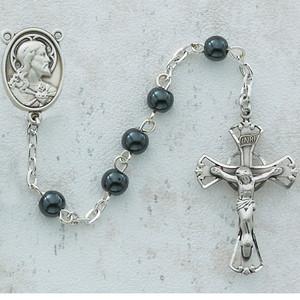 5mm Genuine Hematite First Communion Rosary with Rhodium Crucifix C14RB