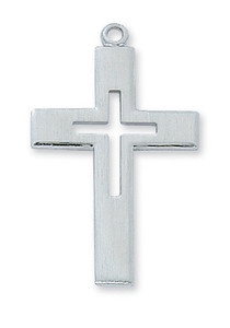 Sterling Silver Cross on 24" Stainless Steel Chain L8009