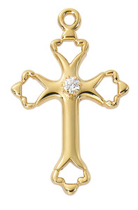 Gold over Sterling Silver Cross with Cubic Zirconia on 16-18" Chain J9236