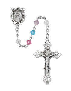 Multi-Color Swarovski Crystal Rosary with Sterling Silver Crucifix and Center R548LF