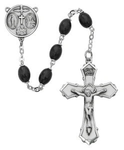 6x8mm Black Wood Bead Rosary with Pewter Crucifix