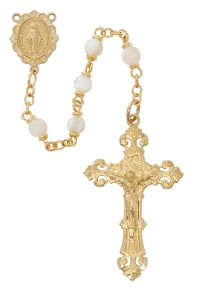 5mm Genuine Mother of Pearl Rosary, Gold Tone R999HF