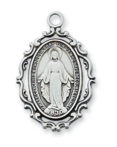 Sterling Silver Miraculous Medal on 18" Stainless Steel Chain L621MI