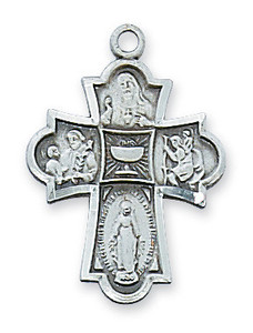 Sterling Silver Four-Way Chalice First Communion Medal on 18" Chain L573