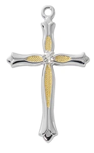 Sterling Silver Two-Tone Crystal Cross on 18" Chain L9289