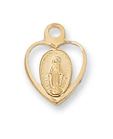 Gold over Sterling Silver Baby Heart Miraculous Medal on 13" Chain JMHBT