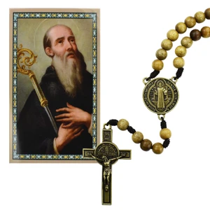 10mm Walnut Wood St. Benedict Rosary with Antique Gold Crucifix P539R