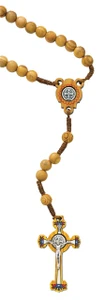 7mm Olive Wood St. Benedict Corded Rosary P153C