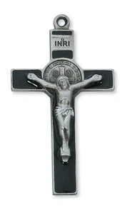 Pewter St. Benedict Crucifix with Black Enamel on 24" Chain D9078