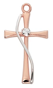 Rose Gold Sterling Silver Cross with Crystal Stone on 18" Chain JR9205