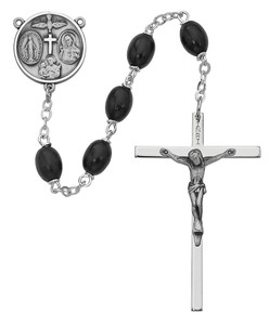 6x8mm Black Wood Rosary with Sterling Silver Crucifix and Center 137L-BKF