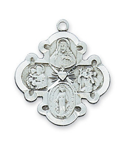 Sterling Silver 4-Way Medal on 20" Stainless Steel Chain LC4S