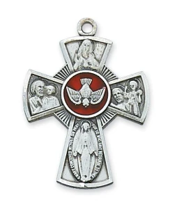 Sterling Silver 4-Way Medal with Red Epoxy on 24" Chain L610E
