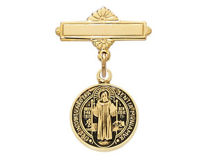 St. Benedict Gold over Sterling Silver Baby Pin 440J