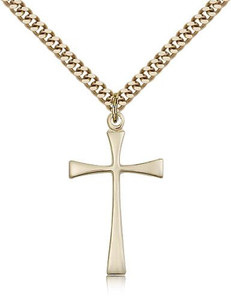 Gold Filled Maltese Cross Pendant, Stainless Gold Heavy Curb Chain, 1 1/8" x 5/8" Gold Filled Maltese Cross Pendant, Stainless Gold Heavy Curb Chain, 1 1/8" x 5/8"