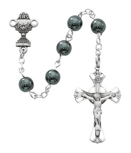 6mm Genuine Hematite First Communion Rosary C13RB