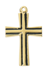 Gold over Sterling Silver Cross with Black Epoxy on 18" Chain J9230