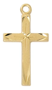 Gold over Sterling Silver Bright Cut Cross on 16-18" Chain J9246