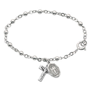 Sterling Silver Baby Bracelet with Crucifix & Miraculous Medal 912L
