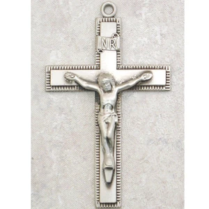 Sterling Silver Crucifix 1 13/16" on 24" Stainless Steel Chain L9075