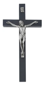 10" Blue Painted Wood Wall Crucifix with Silver Corpus 81-79