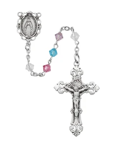 Multi-Color Swarovski Crystal Rosary with Rhodium Crucifix R548RF