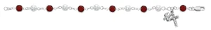 Red and Pearl Holy Spirit Bracelet with Sterling Silver Dove and Crucifix 7 1/2" BR269