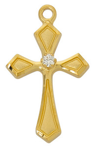 Gold over Sterling Silver Cross with Cubic Zirconia on 16-18" Chain J9249
