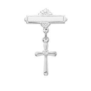Sterling Silver Cross Baby Pin with Cubic Zirconia Stone 455L