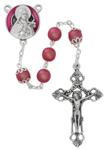 7mm Pink Frosted Pearl St. Therese Little Flower Rosary P654R