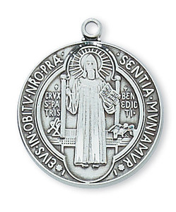 Sterling Silver St. Benedict Medal on 24" Chain L2514BN