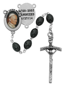 St. John Paul II 6x8mm Black Wood Rosary with Papal Crucifix R480DF