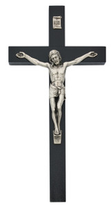 10" Black Painted Wood Wall Crucifix with Silver Corpus 81-78B