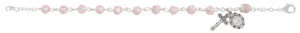 Pink Crystal Rosary Bracelet with Sterling Silver Medals 7 1/2" BR334