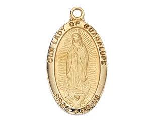 Gold over Sterling Silver Our Lady of Guadalupe Medal on 18" Chain J500GU