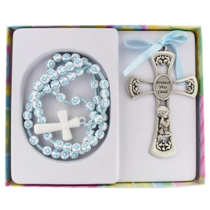 Boy's Blue Cross Rosary with Pewter Crib Medal BS63